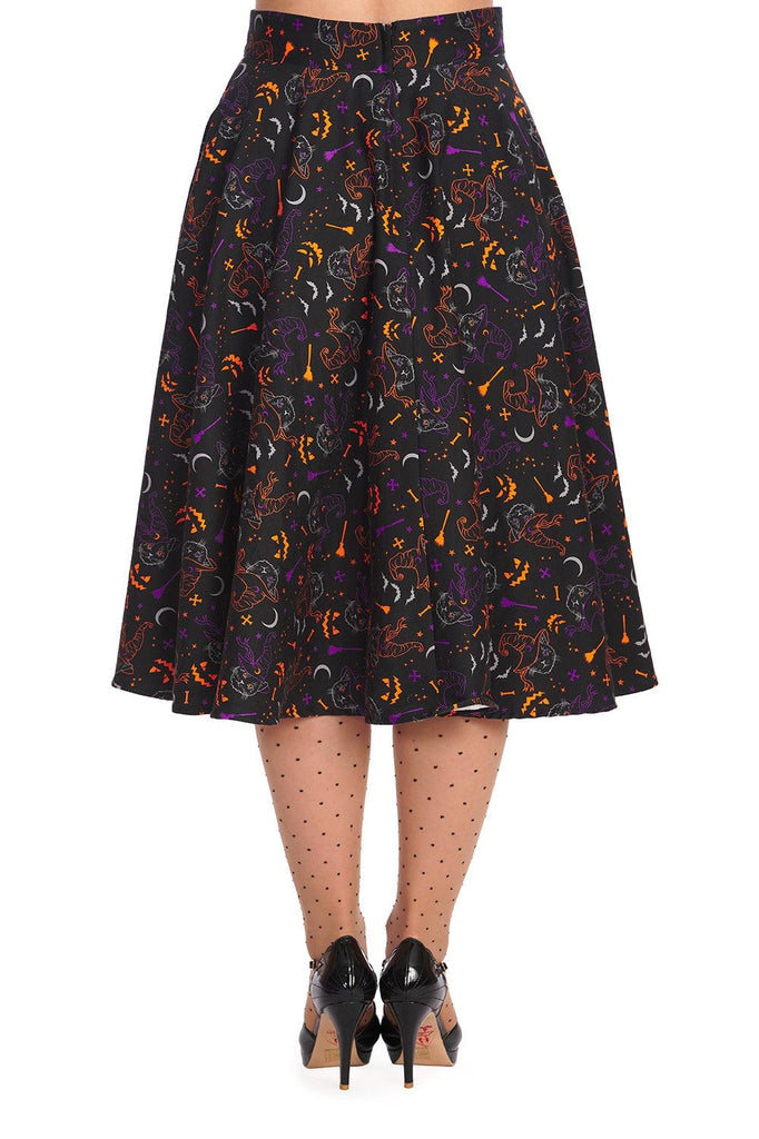 All Hallows Cat Swing Skirt-Banned-Dark Fashion Clothing