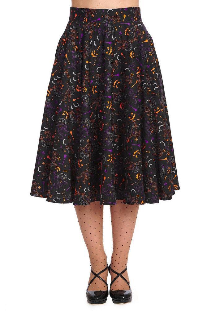 All Hallows Cat Swing Skirt-Banned-Dark Fashion Clothing