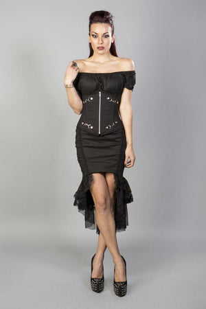 Alternate Underbust Corset In Black Twill With Silver Hook Details-Burleska-Dark Fashion Clothing