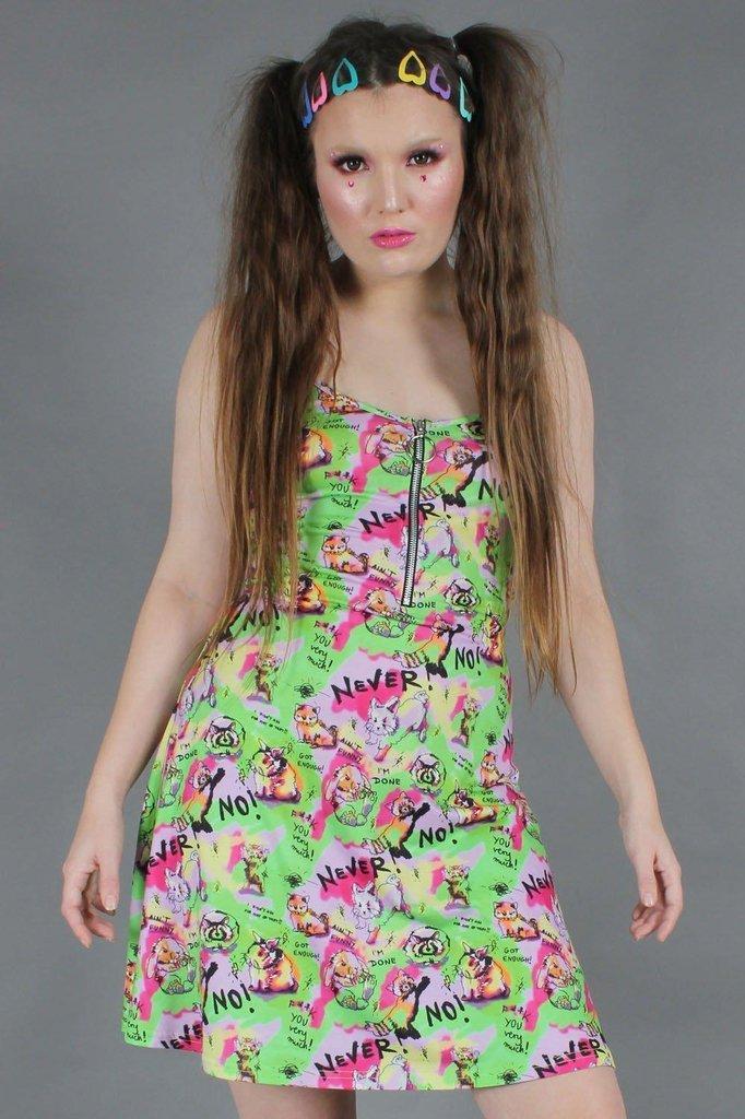Angry Animal Print Spaghetti Strap Dress-Jawbreaker-Dark Fashion Clothing