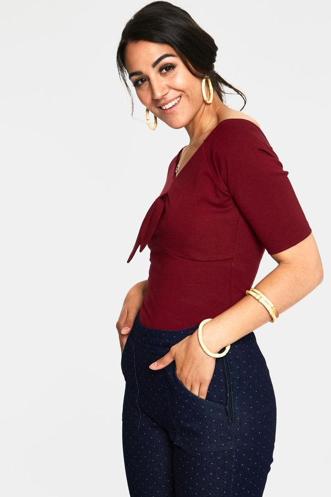 Anika Tie Front Pullover Top-Voodoo Vixen-Dark Fashion Clothing