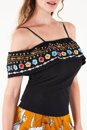Anna Embroidered Ruffle Top-Voodoo Vixen-Dark Fashion Clothing