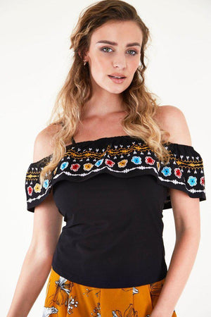 Anna Embroidered Ruffle Top-Voodoo Vixen-Dark Fashion Clothing