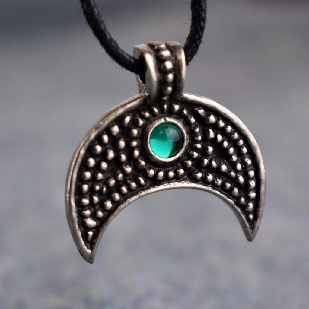 Asgard Lunular Pendant II – Pewter or Silver with Blue Green or Red Stone-Asgard-Dark Fashion Clothing