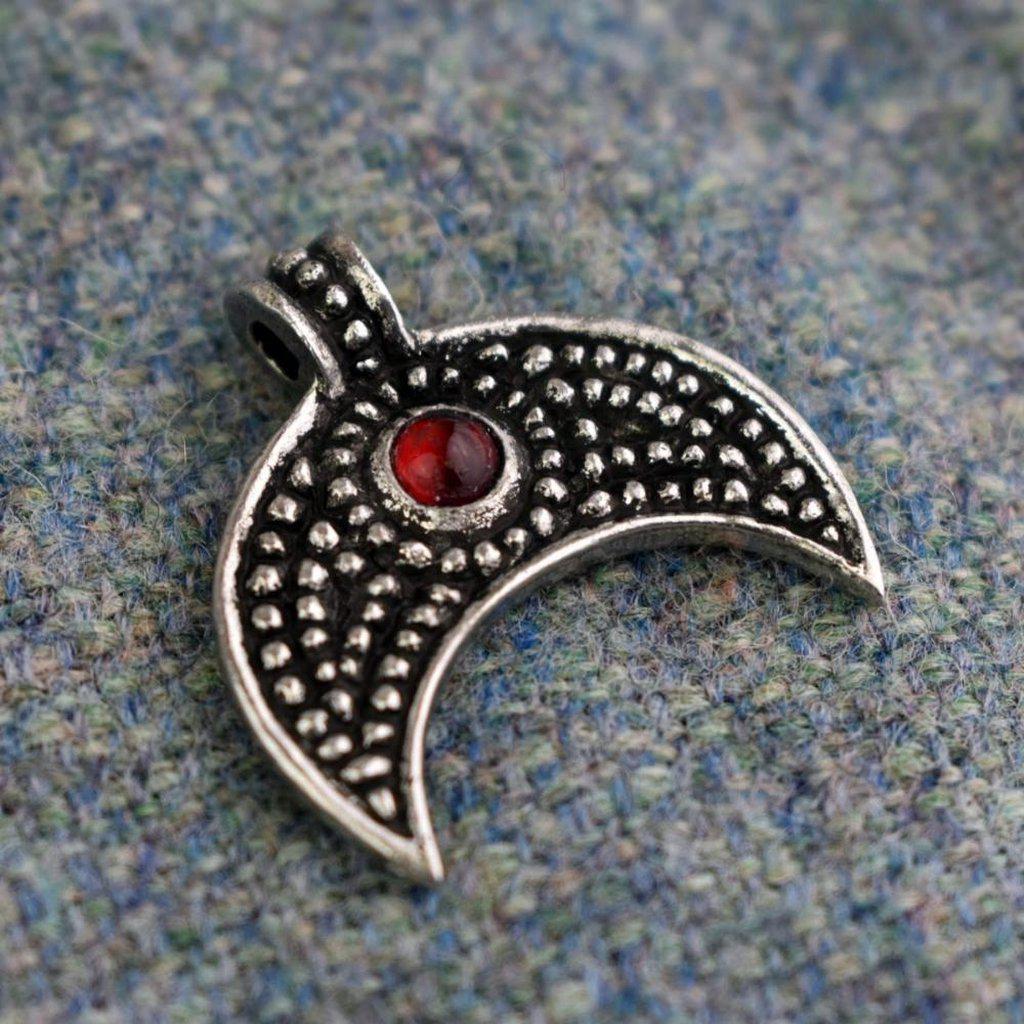 Asgard Lunular Pendant II – Pewter or Silver with Blue Green or Red Stone-Asgard-Dark Fashion Clothing