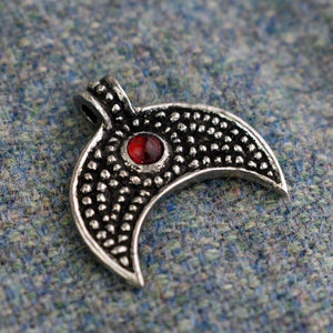 Asgard Lunular Pendant II – Pewter or Silver with Blue Green or Red Stone-Asgard-Dark Fashion Clothing