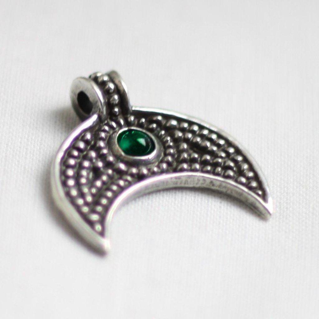 Asgard Lunular Pendant II – Pewter or Silver with Blue Green or Red Stone-Asgard-Dark Fashion Clothing