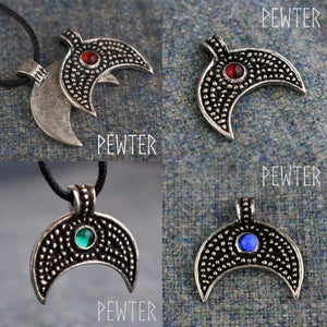 Asgard Lunular Pendant II – Pewter or Silver with Blue Green or Red Stone-Asgard-Dark Fashion Clothing