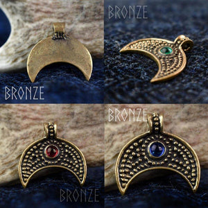 Asgard Lunular Pendant II – Pewter or Silver with Blue Green or Red Stone-Asgard-Dark Fashion Clothing