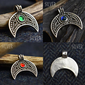 Asgard Lunular Pendant II – Pewter or Silver with Blue Green or Red Stone-Asgard-Dark Fashion Clothing