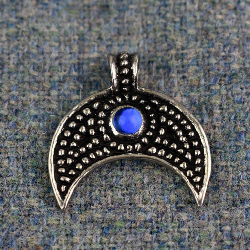 Asgard Lunular Pendant II – Pewter or Silver with Blue Green or Red Stone-Asgard-Dark Fashion Clothing