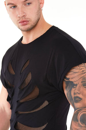 Black Loose T-shirt With Net Rib Cage-Jawbreaker-Dark Fashion Clothing