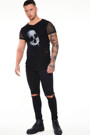 Black T-shirt With Skull Print and Net-Jawbreaker-Dark Fashion Clothing