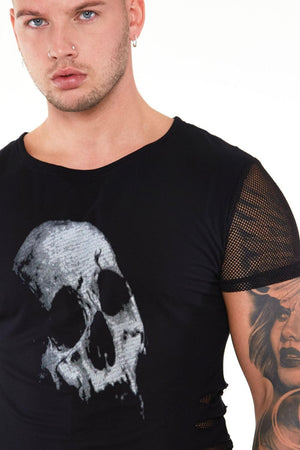 Black T-shirt With Skull Print and Net-Jawbreaker-Dark Fashion Clothing