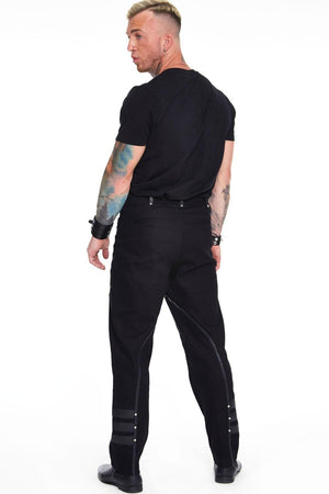 Black Trouser with Leather Contrast-Jawbreaker-Dark Fashion Clothing