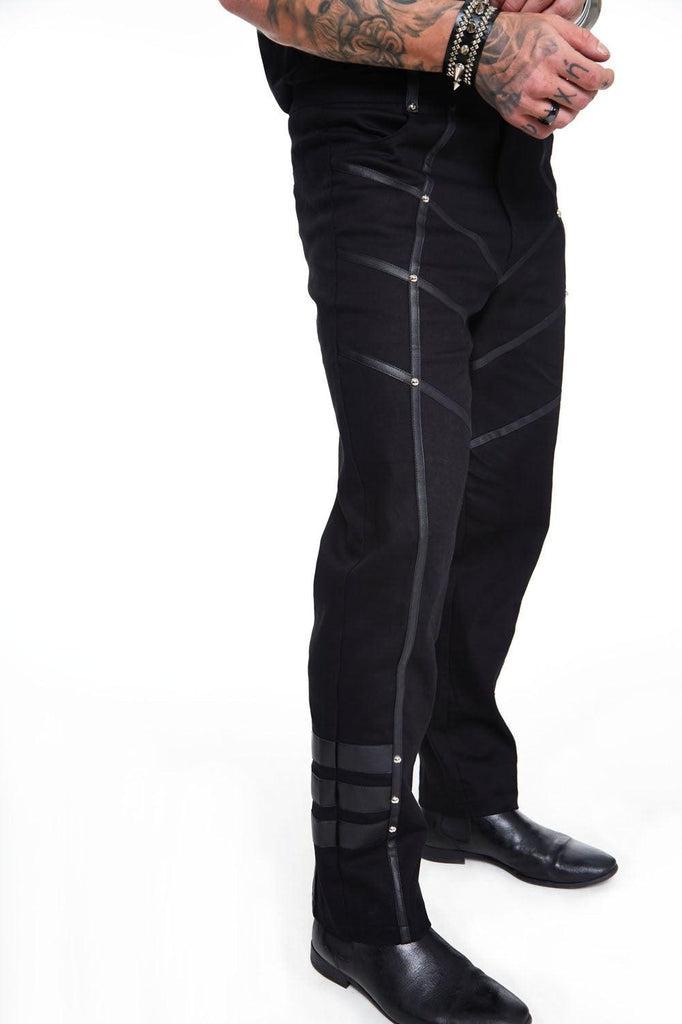 Black Trouser with Leather Contrast-Jawbreaker-Dark Fashion Clothing
