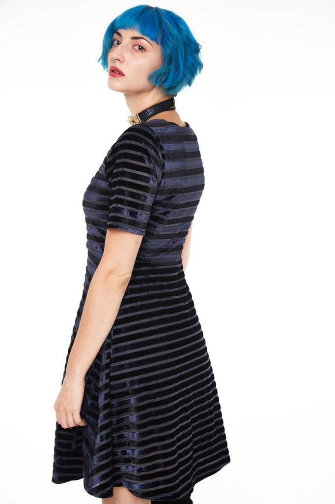 Black Velvet Stripe Dress-Jawbreaker-Dark Fashion Clothing