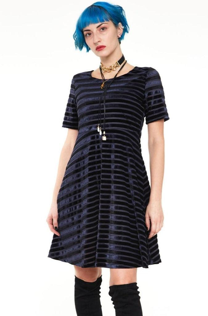 Black Velvet Stripe Dress-Jawbreaker-Dark Fashion Clothing