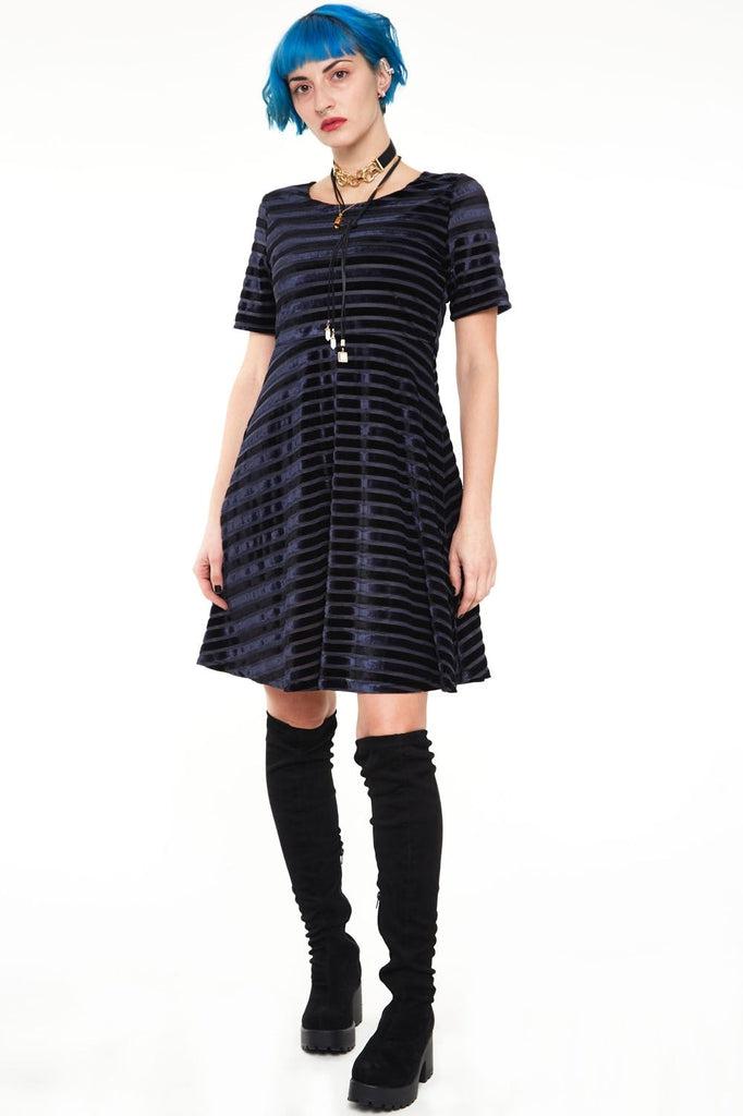 Black Velvet Stripe Dress-Jawbreaker-Dark Fashion Clothing