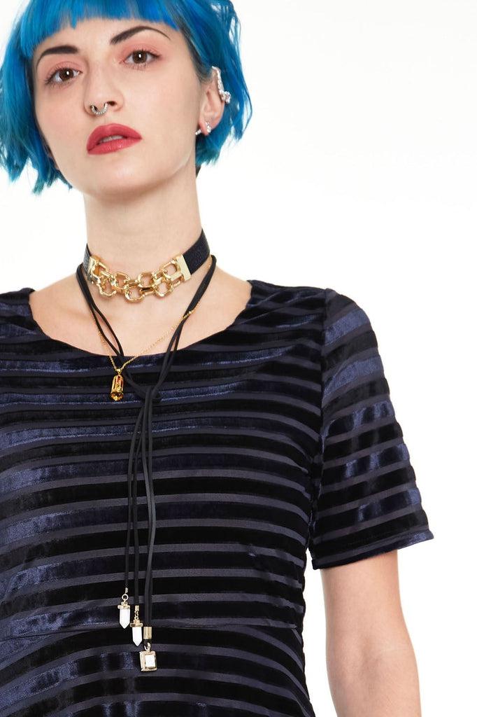 Black Velvet Stripe Dress-Jawbreaker-Dark Fashion Clothing