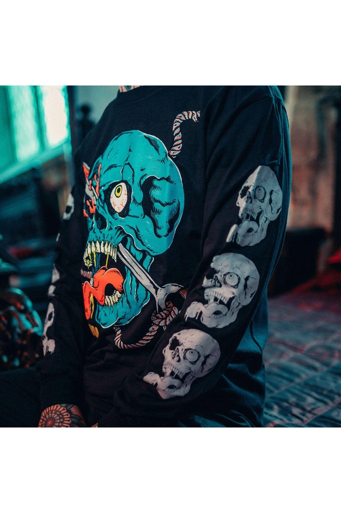 Blood Skull Longsleeve Tee-Toxico-Dark Fashion Clothing