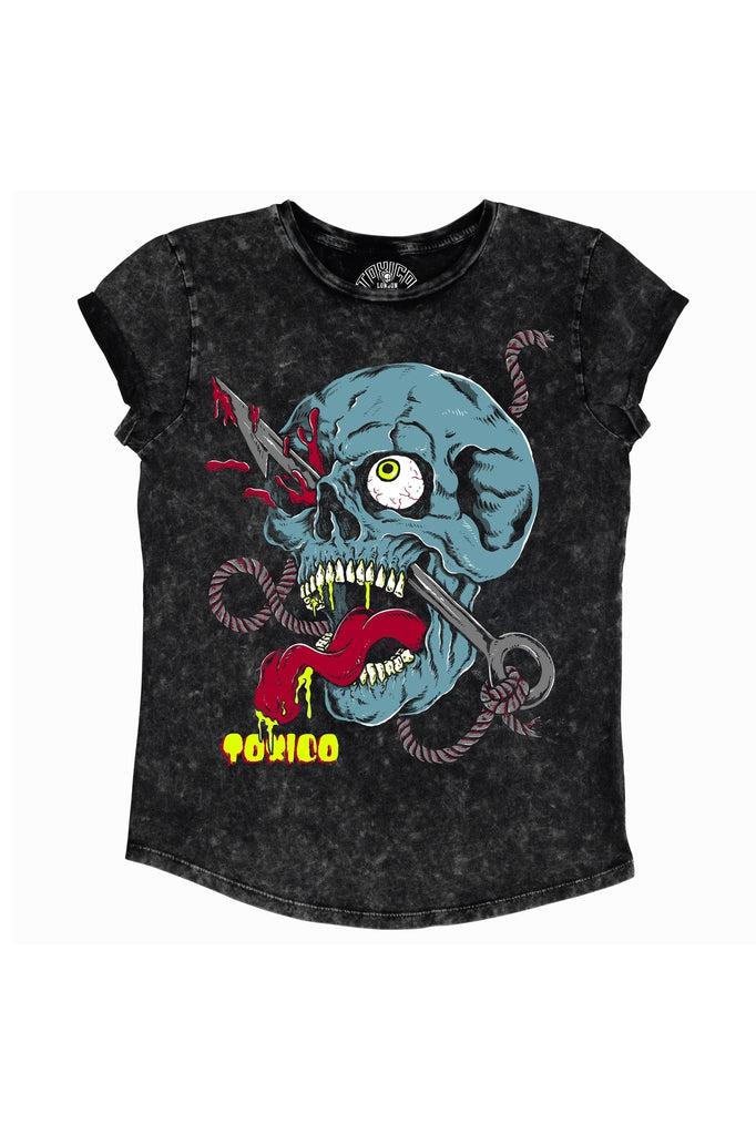 Blood Skull Rolled Sleeve Tee-Toxico-Dark Fashion Clothing