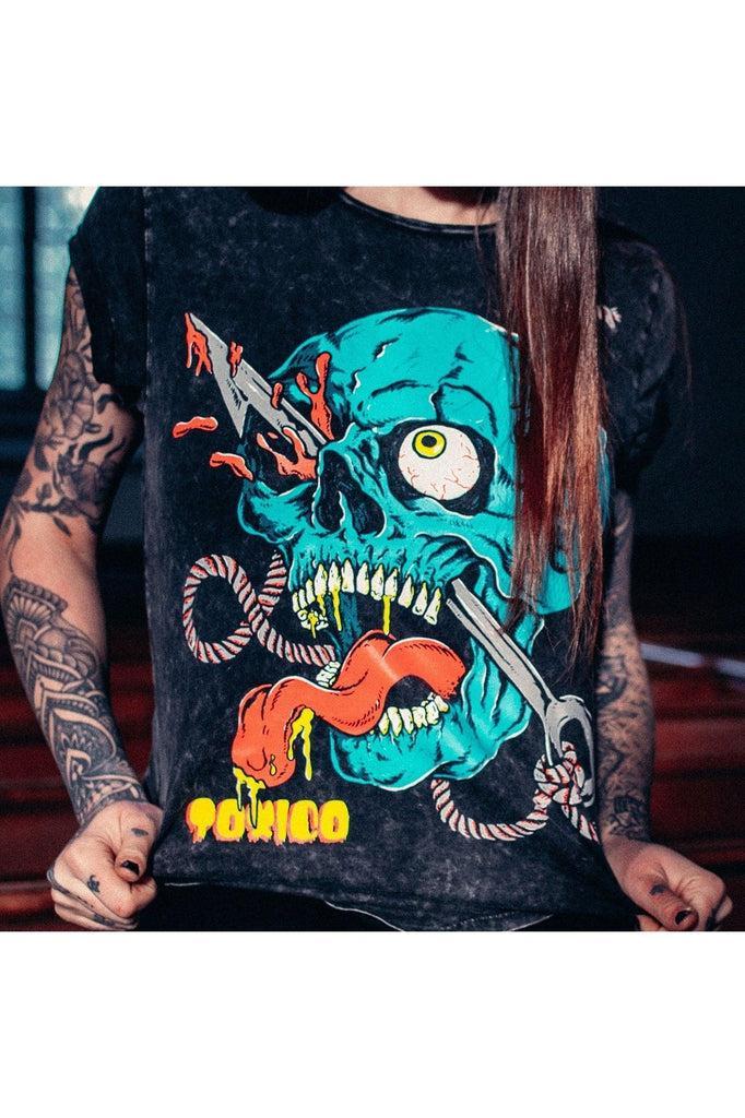 Blood Skull Rolled Sleeve Tee-Toxico-Dark Fashion Clothing