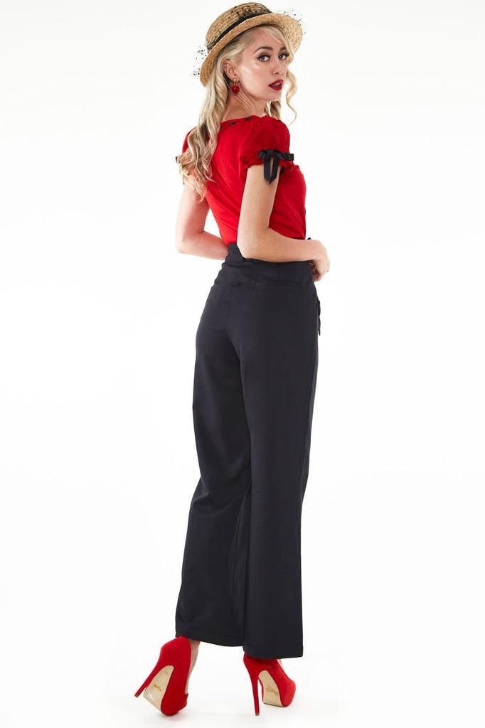 Bow Pocket Black Smart Trousers-Voodoo Vixen-Dark Fashion Clothing