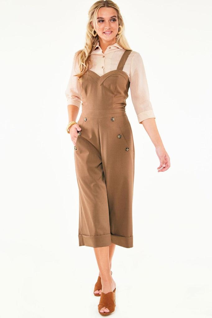 Brown Wide Leg Jumpsuit-Voodoo Vixen-Dark Fashion Clothing