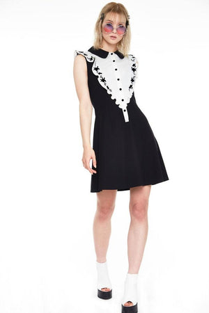 Button Down Knit Dress With Rose Embroidered On Ruffle-Jawbreaker-Dark Fashion Clothing