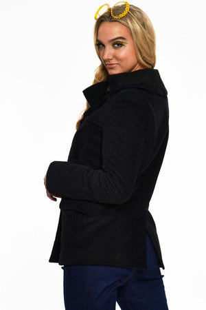 Cassia Caspian Sea Mid Length Corduroy Pea Coat-Voodoo Vixen-Dark Fashion Clothing