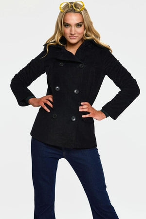 Cassia Caspian Sea Mid Length Corduroy Pea Coat-Voodoo Vixen-Dark Fashion Clothing