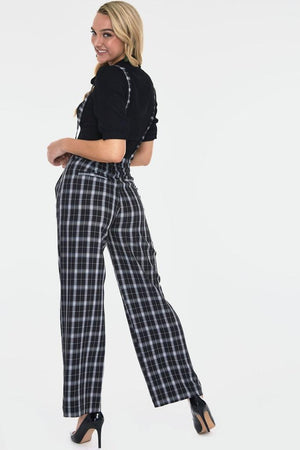 Cassie Checked Wide Leg Trousers With Braces-Voodoo Vixen-Dark Fashion Clothing