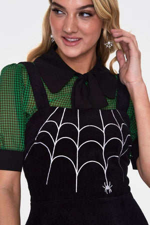 Charlotte Spider Web Embroidery Overall Corduroy Dress-Voodoo Vixen-Dark Fashion Clothing