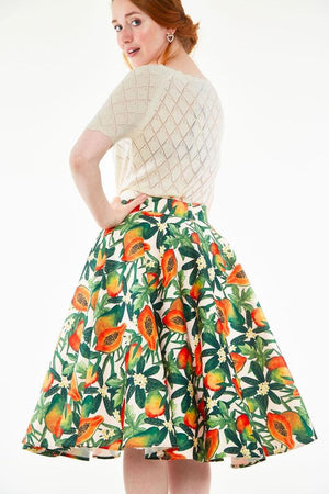 Cherie Tropical Fruit Print Flare Skirt-Voodoo Vixen-Dark Fashion Clothing