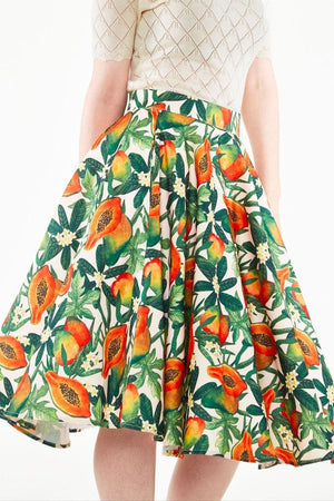 Cherie Tropical Fruit Print Flare Skirt-Voodoo Vixen-Dark Fashion Clothing