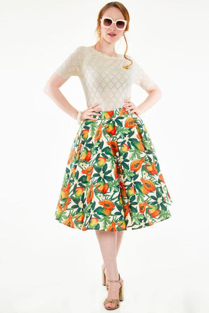 Cherie Tropical Fruit Print Flare Skirt-Voodoo Vixen-Dark Fashion Clothing