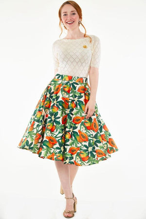 Cherie Tropical Fruit Print Flare Skirt-Voodoo Vixen-Dark Fashion Clothing