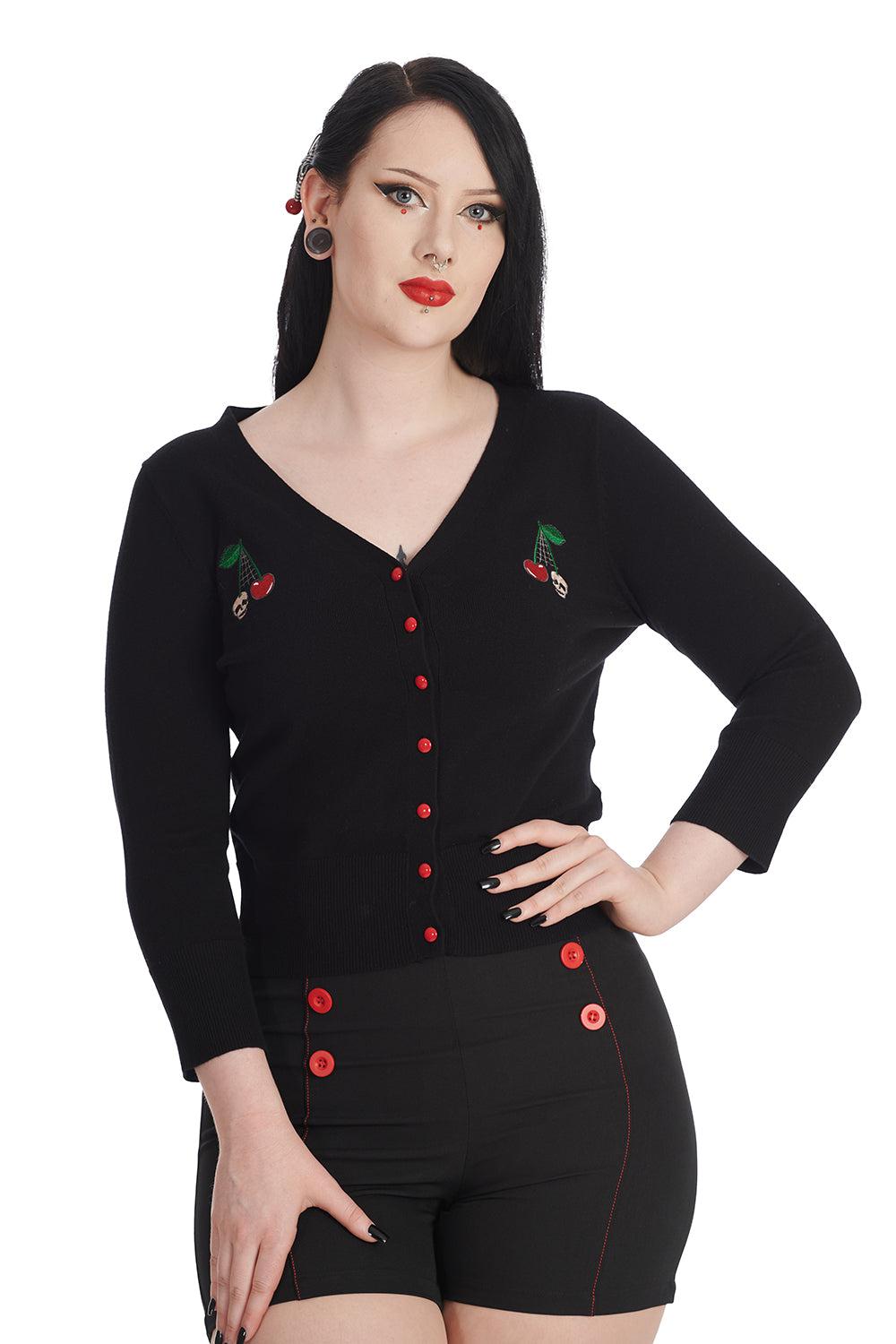 Cherry Skull Cardigan-Banned-Dark Fashion Clothing