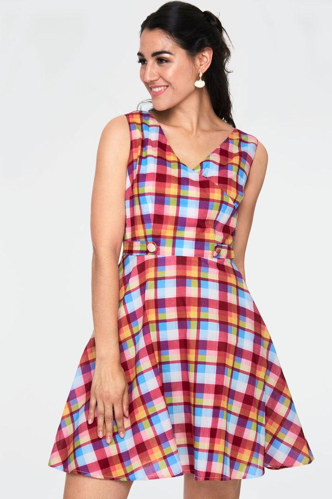 Chiquita Checked Skater Dress-Voodoo Vixen-Dark Fashion Clothing