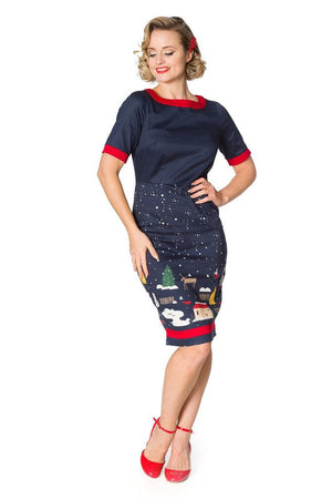 Christmas Town Pencil Dress-Banned-Dark Fashion Clothing