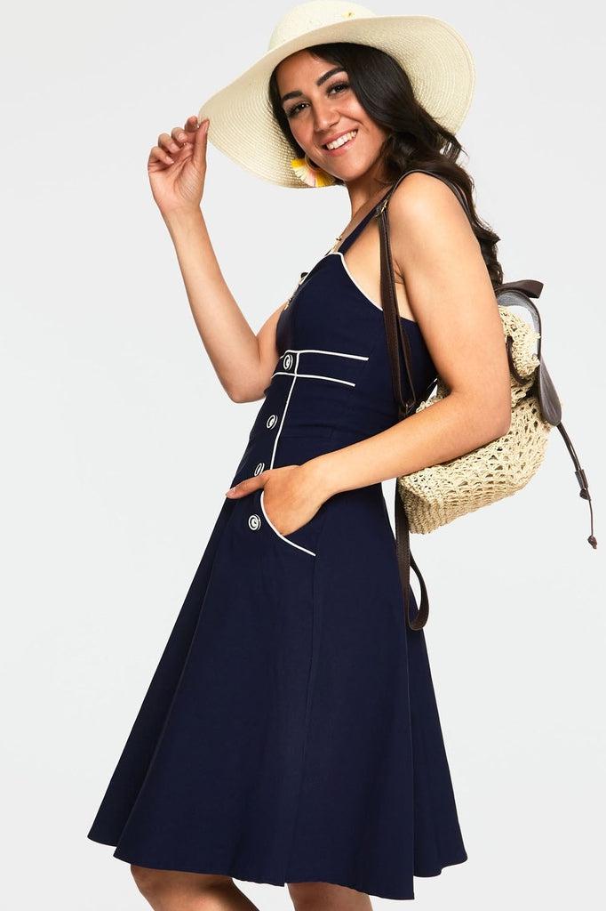 Claudia Nautical Flared Dress-Voodoo Vixen-Dark Fashion Clothing