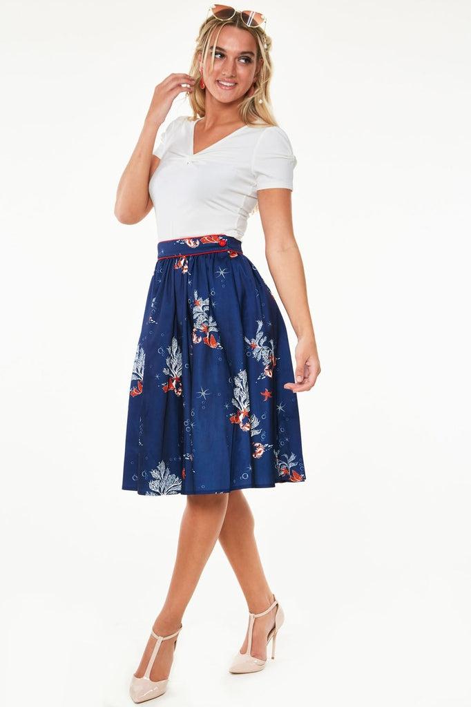 Colbie Flare Coral Print Skirt-Voodoo Vixen-Dark Fashion Clothing