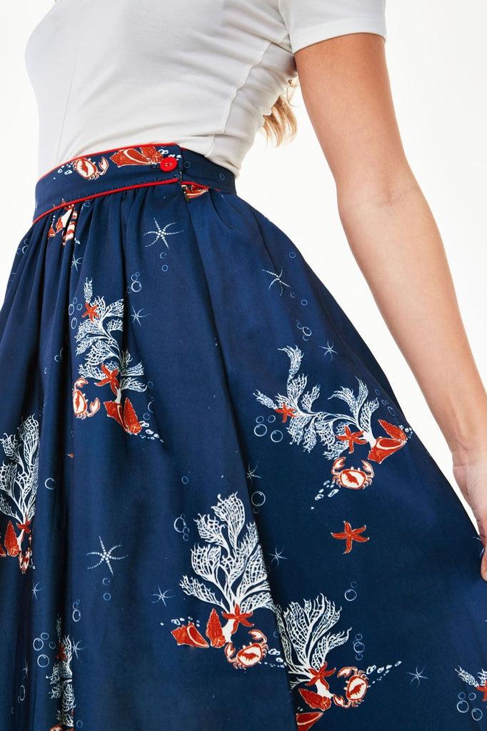 Colbie Flare Coral Print Skirt-Voodoo Vixen-Dark Fashion Clothing