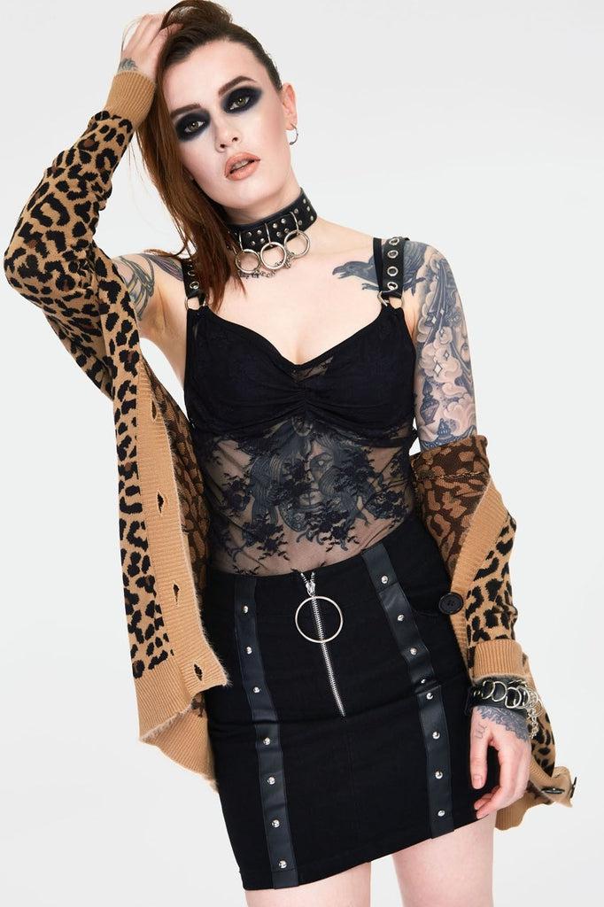 Contraband Sheer Black Lace Strap Top-Jawbreaker-Dark Fashion Clothing