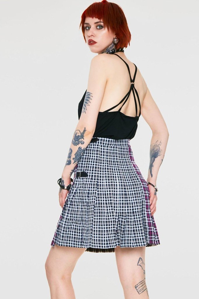 Contrast Check Buckled Mini-Kilt-Jawbreaker-Dark Fashion Clothing