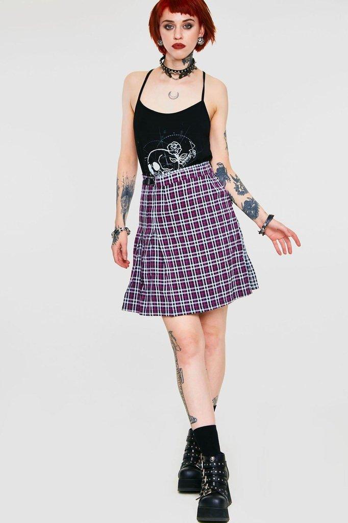 Contrast Check Buckled Mini-Kilt-Jawbreaker-Dark Fashion Clothing