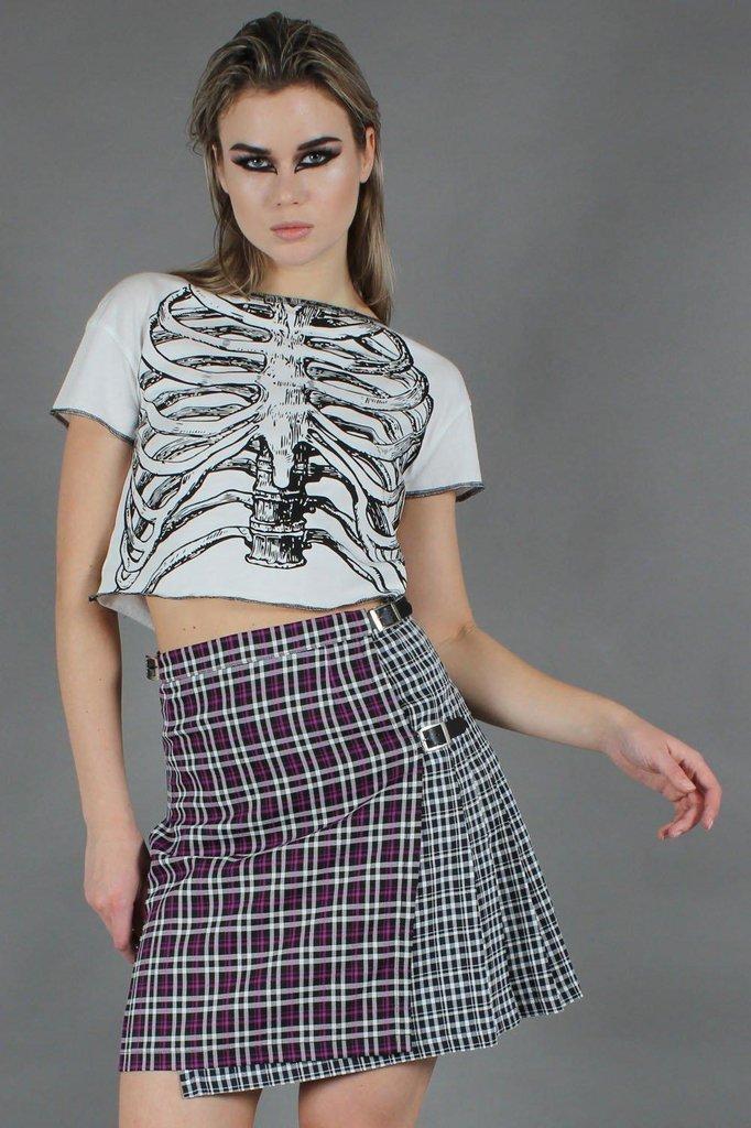 Contrast Check Buckled Mini-Kilt-Jawbreaker-Dark Fashion Clothing