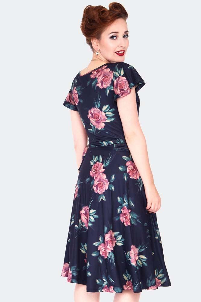 Dark Floral Flutter Sleeve Wrap Dress-Voodoo Vixen-Dark Fashion Clothing