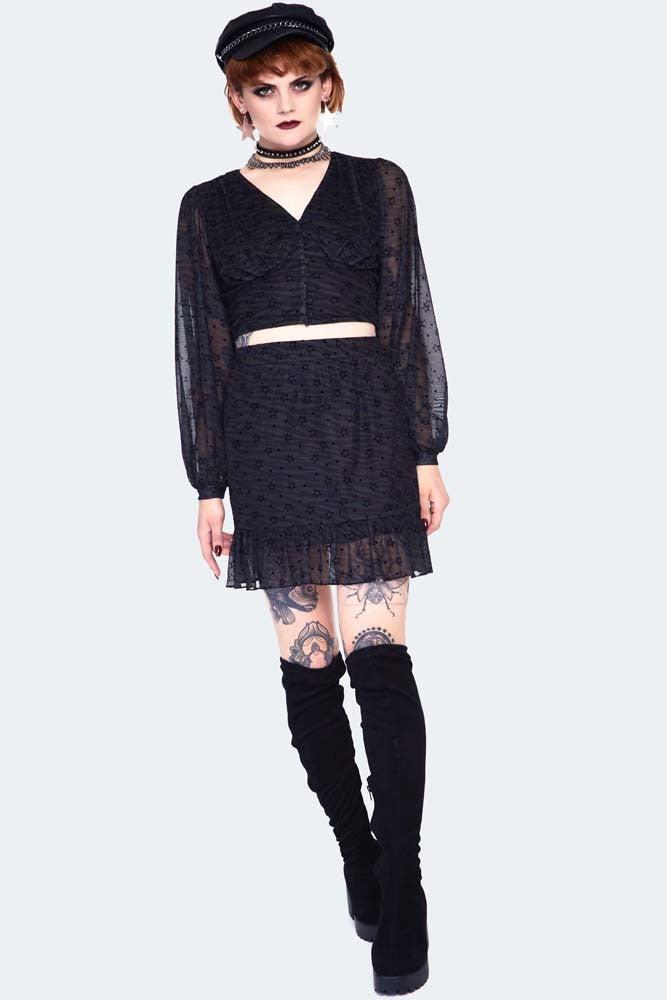 Dark Green Zebra With Stars Mini Skirt-Jawbreaker-Dark Fashion Clothing